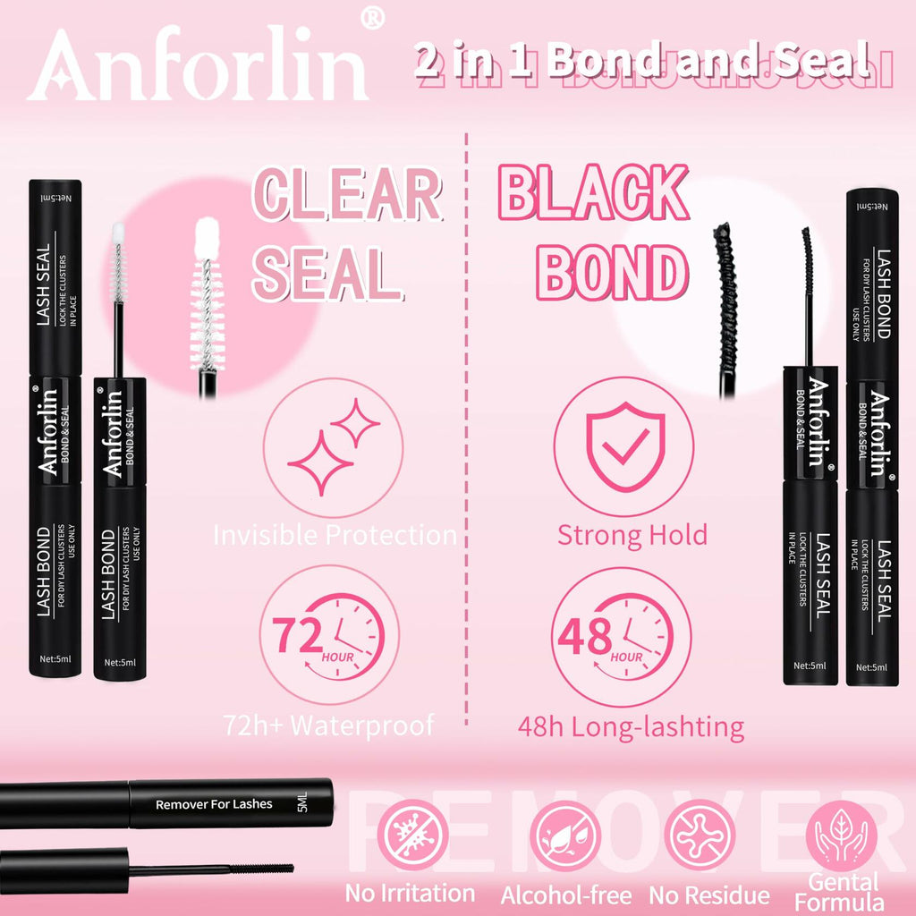 Anforlin Eyelash Extension Kit 280pcs Thick Volume D Curl 14-22mm Black