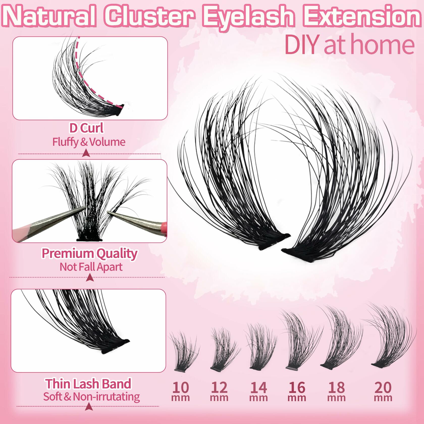 Anforlin Fluffy Lash Clusters 60D D Curl 14-22mm 280 PCS Black