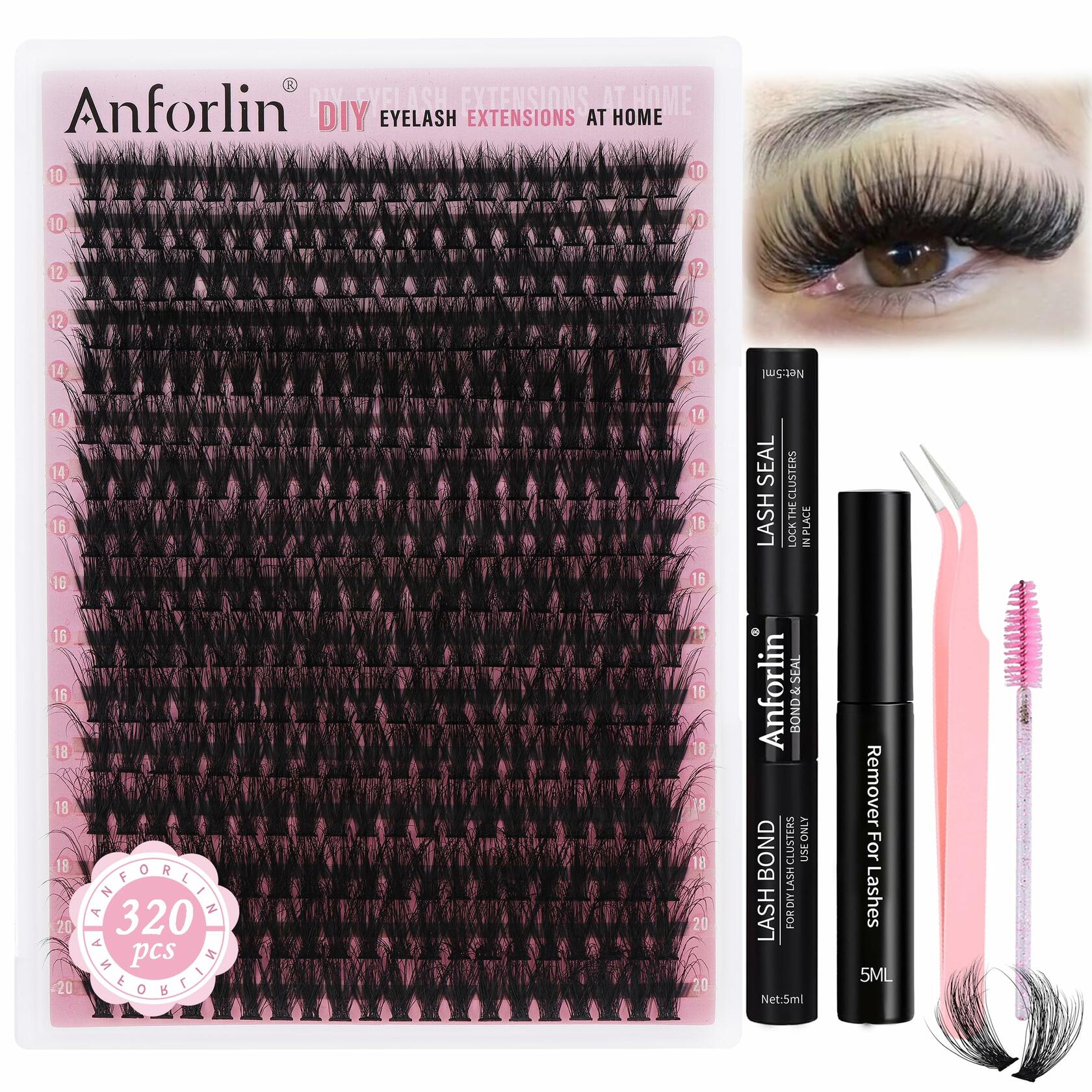 Anforlin Fluffy Lash Clusters 60D D Curl 14-22mm 280 PCS Black