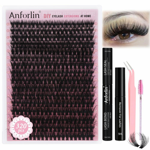 Anforlin Fluffy Lash Clusters 60D D Curl 14-22mm 280 PCS Black