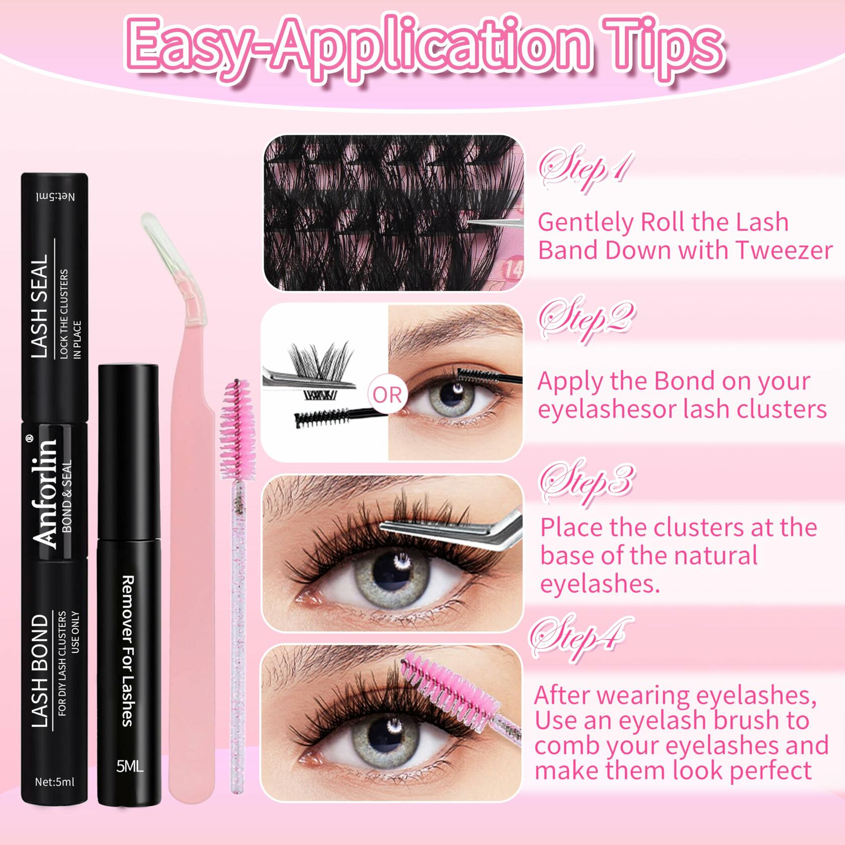 Anforlin Fluffy Lash Clusters 60D D Curl 14-22mm 280 PCS Black